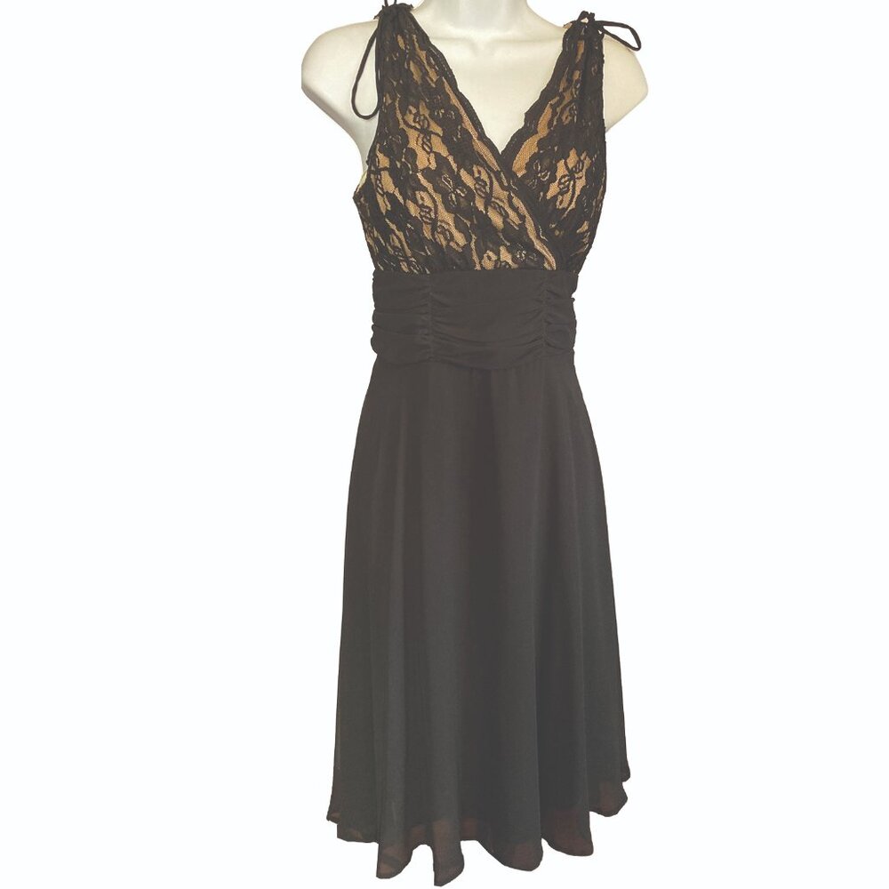 Connected 8 Petite, Black and nude lace, tank fit and flare dress